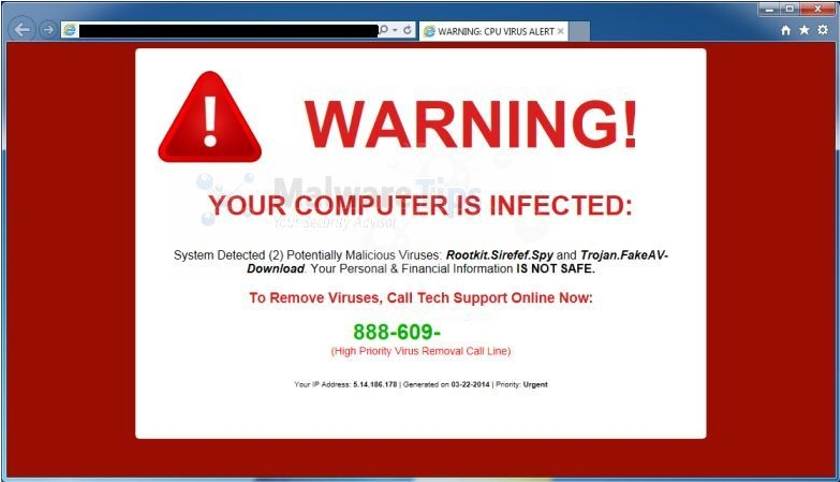 Picture of a computer Screen with a fake antivirus software scam on it.